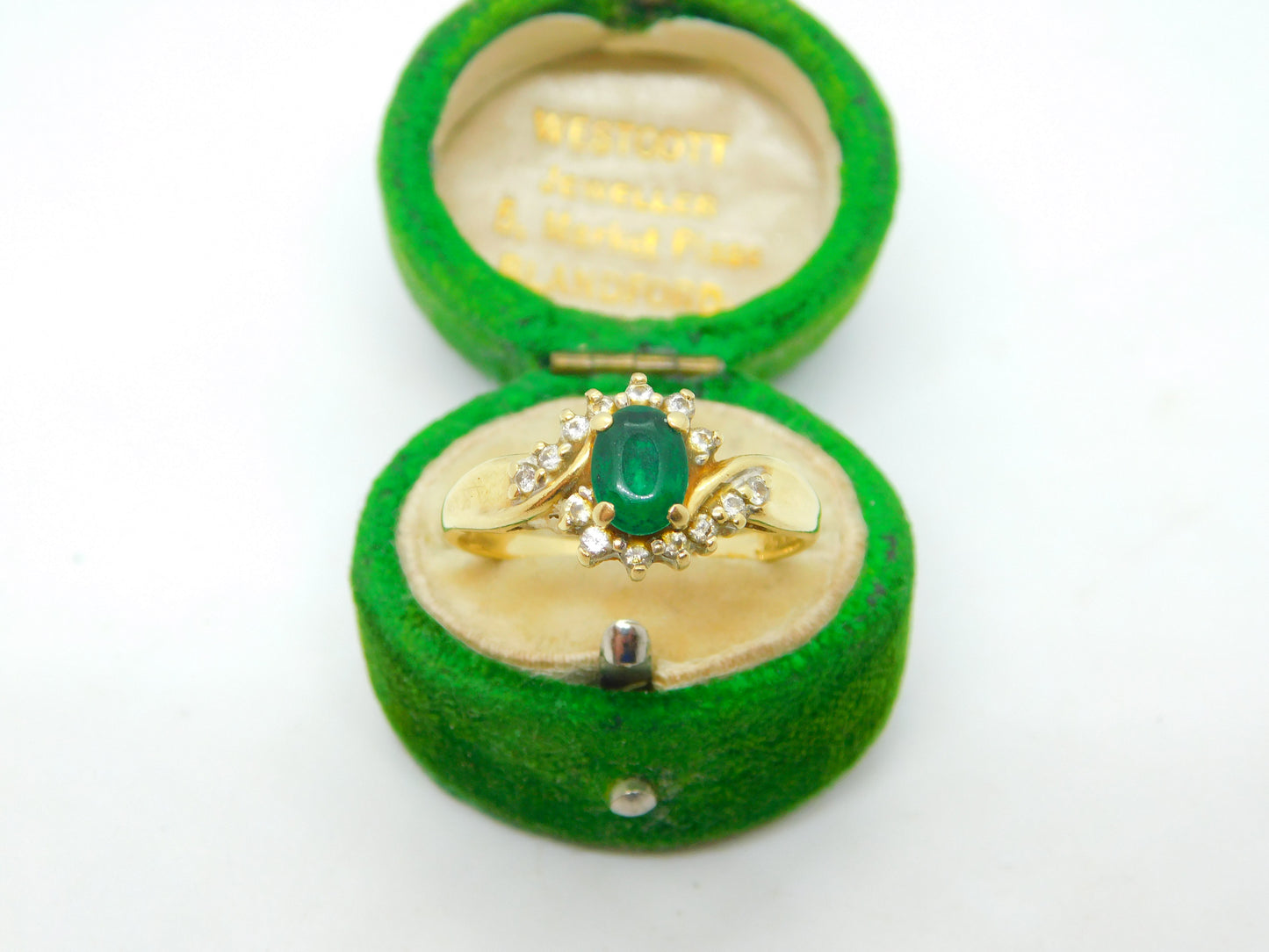 18ct Yellow Gold, Emerald & 0.25ct Diamond Crossover Ring Vintage c1980
