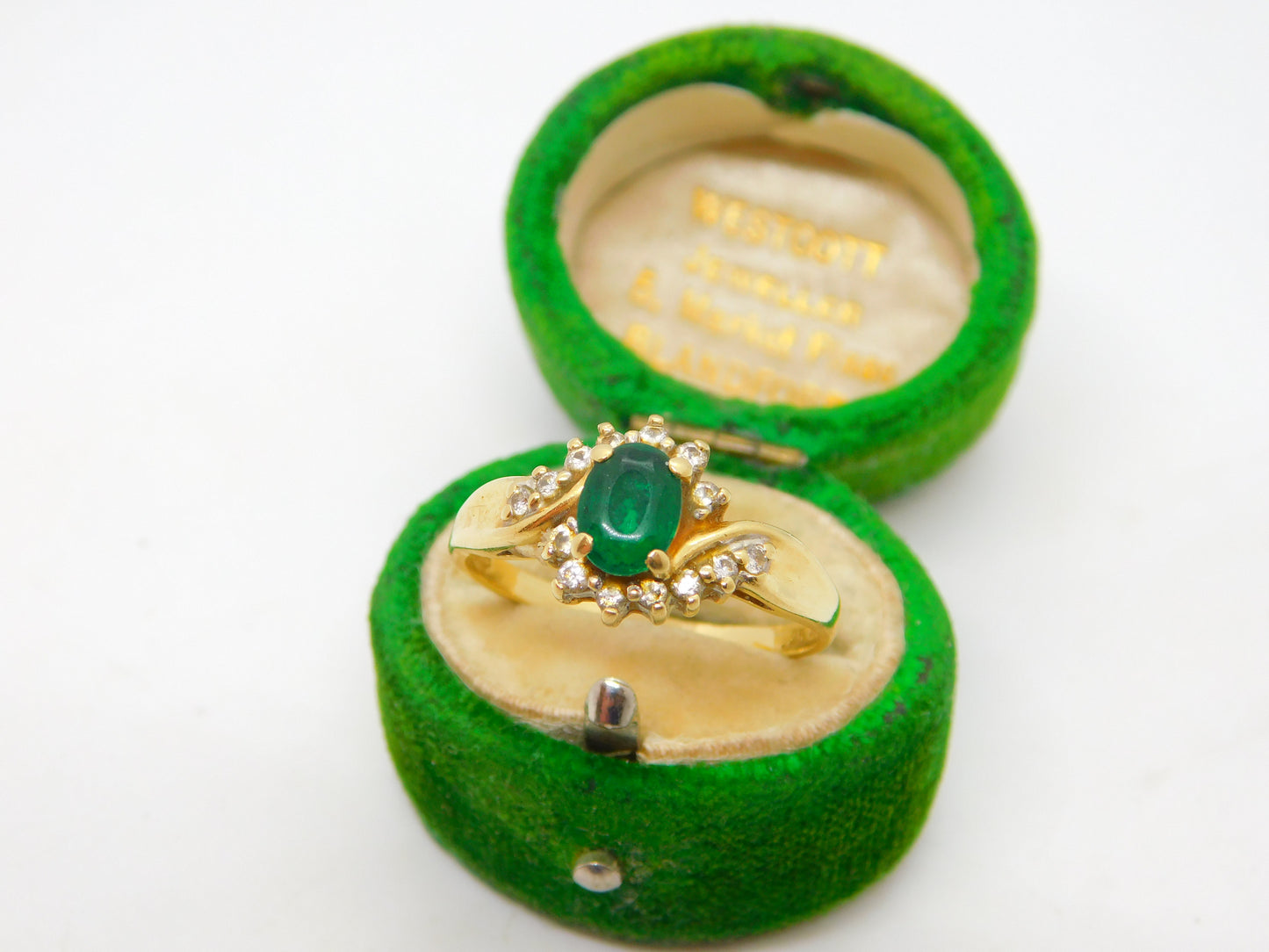 18ct Yellow Gold, Emerald & 0.25ct Diamond Crossover Ring Vintage c1980