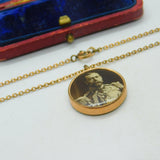 9ct Rose Gold King George V & Queen Mary Pendant On Rolled Gold Chain c1911