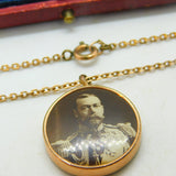 9ct Rose Gold King George V & Queen Mary Pendant On Rolled Gold Chain c1911