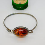Studio Sterling Silver Cabochon Baltic Amber Bangle Bracelet Vintage c1980