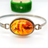 Studio Sterling Silver Cabochon Baltic Amber Bangle Bracelet Vintage c1980