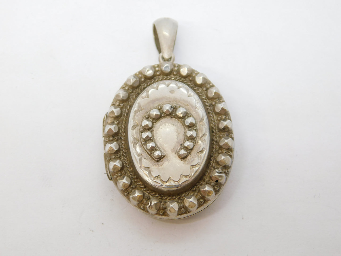 Victorian Sterling Silver Lucky Horseshoe Locket Antique 1876 Birmingham