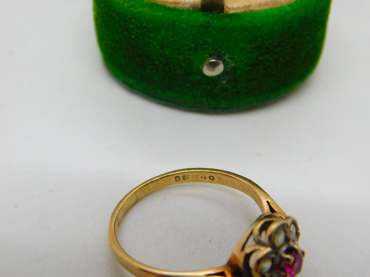 Edwardian 9ct Gold, Ruby & Spinel Set Floral Cluster Ring Antique c1910