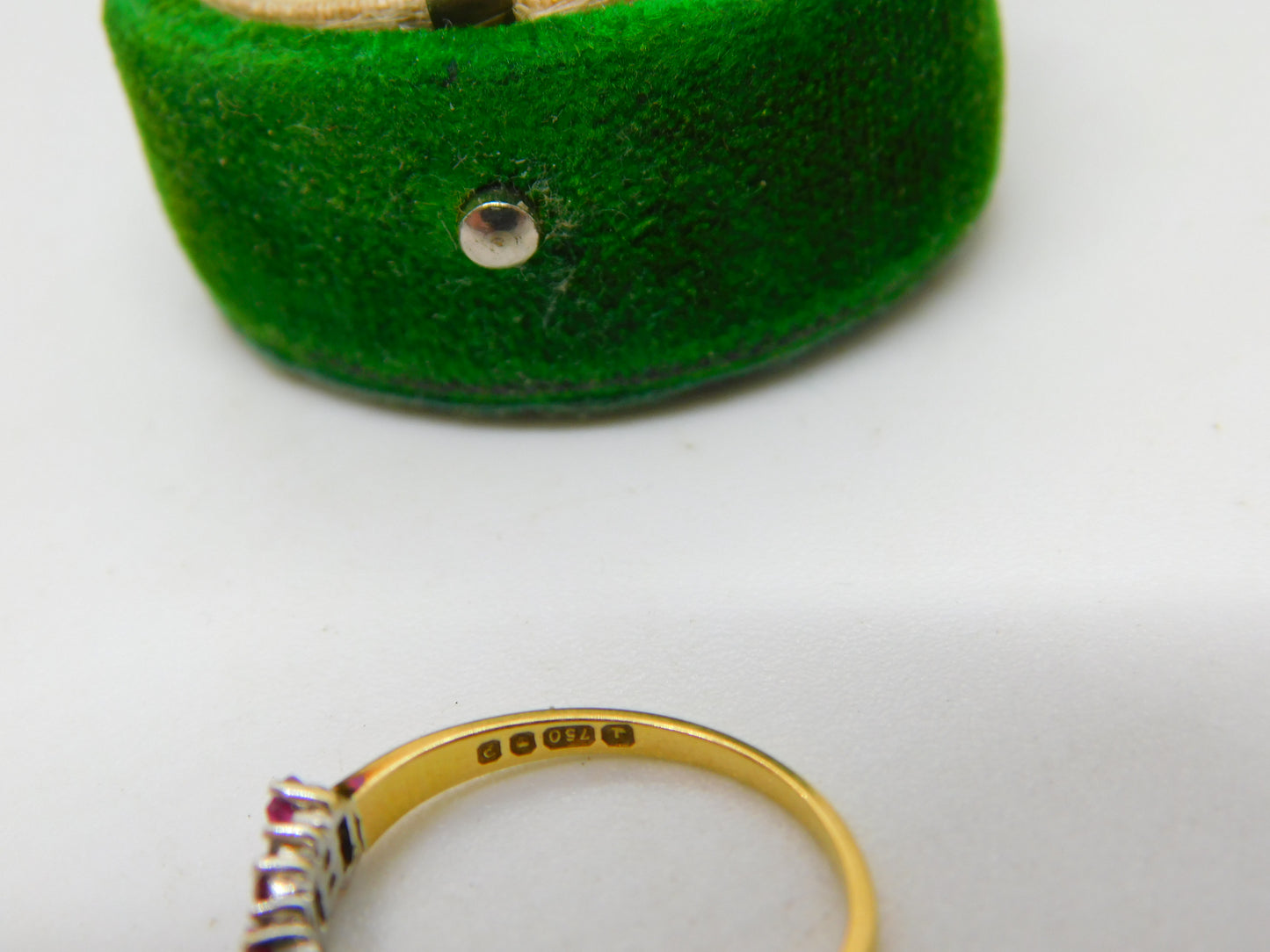 18ct Yellow Gold, Baguette Cut Ruby & Diamond Half Eternity Ring Vintage 1970