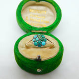 Victorian 9ct Yellow Gold & Pave Set Turquoise Ring Antique c1860