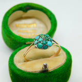 Victorian 9ct Yellow Gold & Pave Set Turquoise Ring Antique c1860