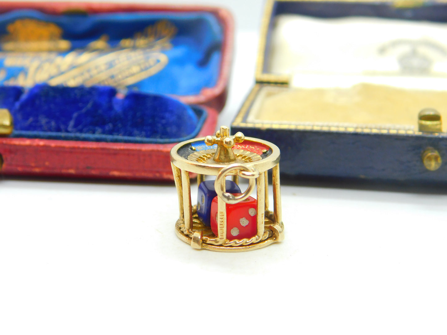 Enamel Roulette Wheel with Dice English 9ct Gold Charm Pendant Vintage 1966