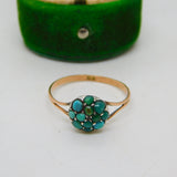 Victorian 9ct Yellow Gold & Pave Set Turquoise Ring Antique c1860