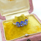 9ct Gold, Iolite & Diamond Three Stone Band Ring Vintage 2012 Birmingham