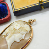 Georgian 9ct Rose Gold Carved Shell Female Classical Cameo Pendant Antique c1800