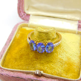 9ct Gold, Iolite & Diamond Three Stone Band Ring Vintage 2012 Birmingham