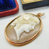 Georgian 9ct Rose Gold Carved Shell Female Classical Cameo Pendant Antique c1800