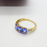 9ct Gold, Iolite & Diamond Three Stone Band Ring Vintage 2012 Birmingham
