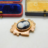 Georgian 15ct Gold Black Enamel High Relief Cameo Mourning Pendant Antique c1820