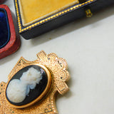Georgian 15ct Gold Black Enamel High Relief Cameo Mourning Pendant Antique c1820