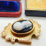 Georgian 15ct Gold Black Enamel High Relief Cameo Mourning Pendant Antique c1820