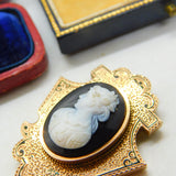 Georgian 15ct Gold Black Enamel High Relief Cameo Mourning Pendant Antique c1820