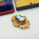 Georgian 15ct Gold Black Enamel High Relief Cameo Mourning Pendant Antique c1820