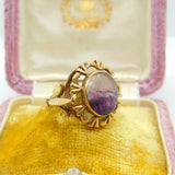 9ct Yellow Gold & Derbyshire Blue John Dress Ring Vintage 1973 Birmingham