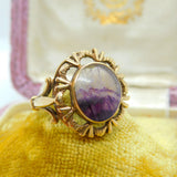 9ct Yellow Gold & Derbyshire Blue John Dress Ring Vintage 1973 Birmingham