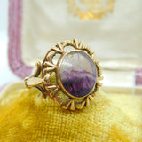 9ct Yellow Gold & Derbyshire Blue John Dress Ring Vintage 1973 Birmingham