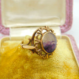 9ct Yellow Gold & Derbyshire Blue John Dress Ring Vintage 1973 Birmingham