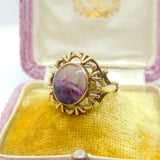 9ct Yellow Gold & Derbyshire Blue John Dress Ring Vintage 1973 Birmingham