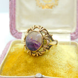 9ct Yellow Gold & Derbyshire Blue John Dress Ring Vintage 1973 Birmingham