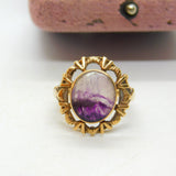 9ct Yellow Gold & Derbyshire Blue John Dress Ring Vintage 1973 Birmingham