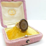 Early Carved Citrine Intaglio Set In 9ct Gold Dress Ring Assayed 1961 Birmingham