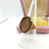 Early Carved Citrine Intaglio Set In 9ct Gold Dress Ring Assayed 1961 Birmingham