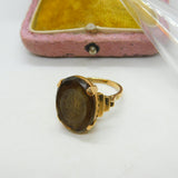 Early Carved Citrine Intaglio Set In 9ct Gold Dress Ring Assayed 1961 Birmingham