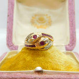 9ct Gold Baguette Ruby & Diamond Twisted Snake Serpant Ring Vintage c1980