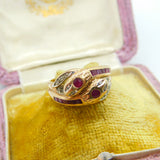 9ct Gold Baguette Ruby & Diamond Twisted Snake Serpant Ring Vintage c1980