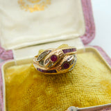9ct Gold Baguette Ruby & Diamond Twisted Snake Serpant Ring Vintage c1980