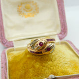 9ct Gold Baguette Ruby & Diamond Twisted Snake Serpant Ring Vintage c1980