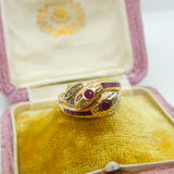 9ct Gold Baguette Ruby & Diamond Twisted Snake Serpant Ring Vintage c1980