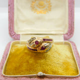 9ct Gold Baguette Ruby & Diamond Twisted Snake Serpant Ring Vintage c1980