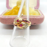9ct Gold Baguette Ruby & Diamond Twisted Snake Serpant Ring Vintage c1980