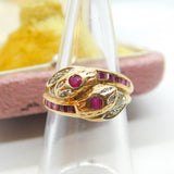 9ct Gold Baguette Ruby & Diamond Twisted Snake Serpant Ring Vintage c1980