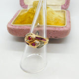 9ct Gold Baguette Ruby & Diamond Twisted Snake Serpant Ring Vintage c1980