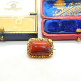Victorian Rolled Gold & Red Jasper Floral Cushion Brooch Pin Antique c1890
