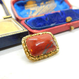 Victorian Rolled Gold & Red Jasper Floral Cushion Brooch Pin Antique c1890