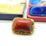 Victorian Rolled Gold & Red Jasper Floral Cushion Brooch Pin Antique c1890