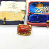 Victorian Rolled Gold & Red Jasper Floral Cushion Brooch Pin Antique c1890