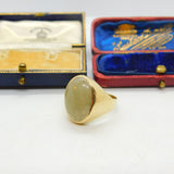 9ct Yellow Gold & Large Cabochon Jade Signet Ring Vintage 1967 London