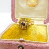 14ct Yellow Gold, Diamond Paste & Cat's Eye Band Ring Vintage c1960