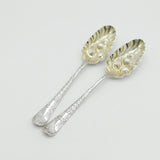 George III Sterling Silver Berry Pattern Dessert Spoon Pair Antique 1758 London