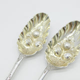 George III Sterling Silver Berry Pattern Dessert Spoon Pair Antique 1758 London